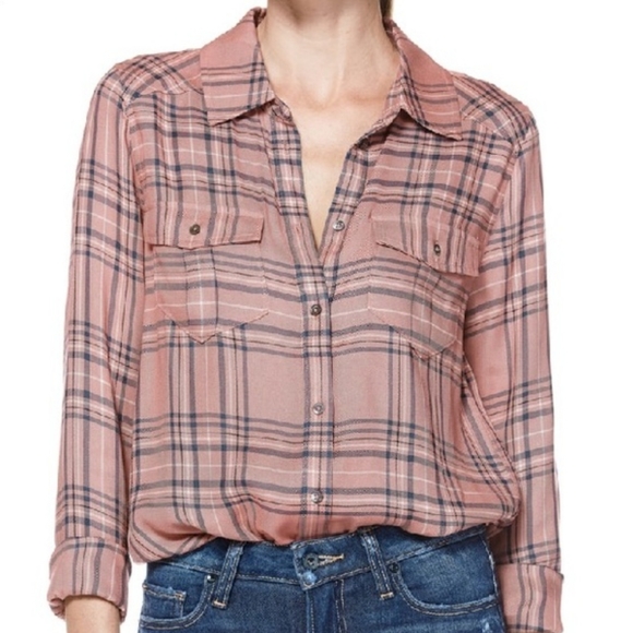 NEW- PAIGE MYA Shirt Fox glove Plaid in Old Rose - Picture 3 of 7